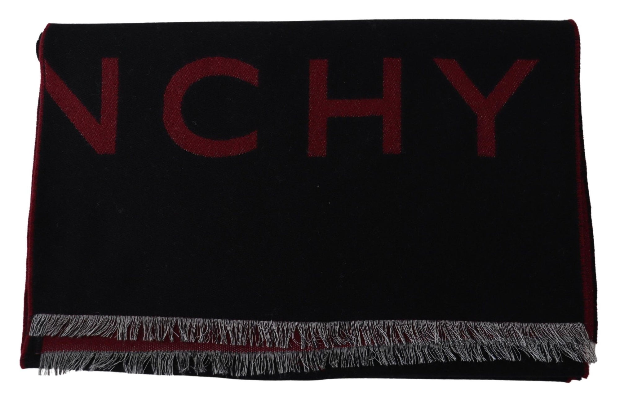 Givenchy - Unisex Wool-Silk Blend Scarf in Black and Bordeaux