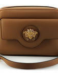 Versace Elegant Brown Leather Camera Case Shoulder Bag