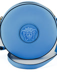 Versace Chic Blue Leather Round Shoulder Bag