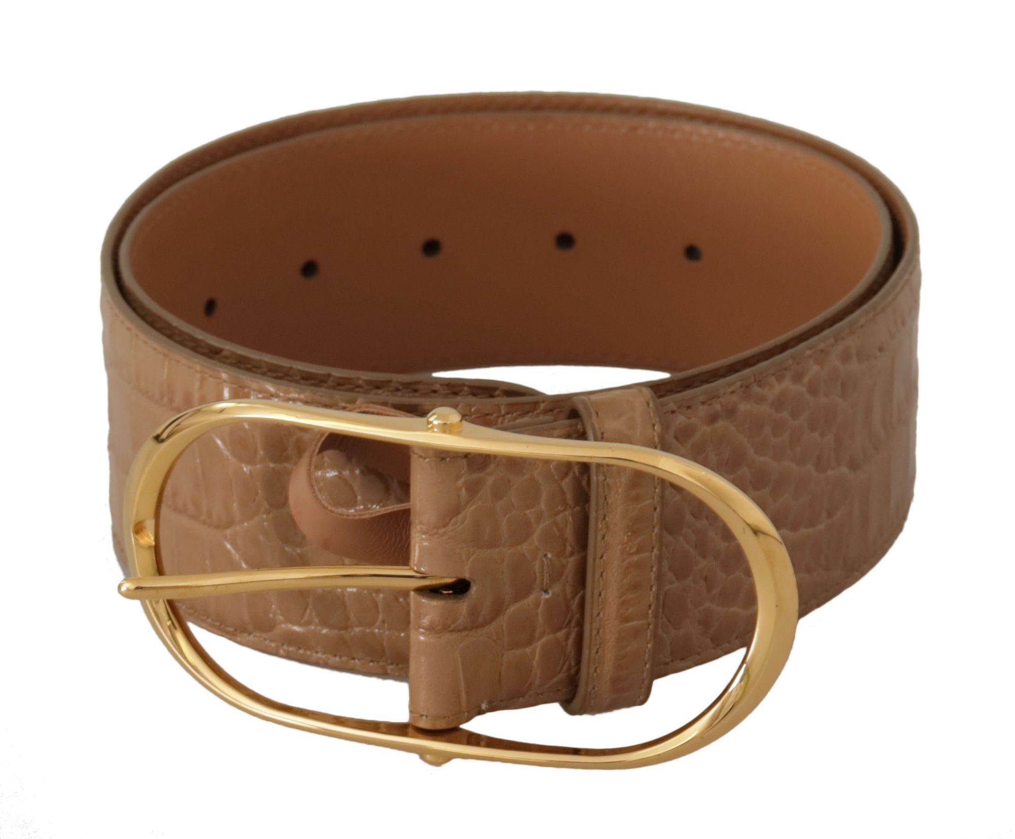 Dolce & Gabbana - Beige Leather Belt with Engraved Buckle