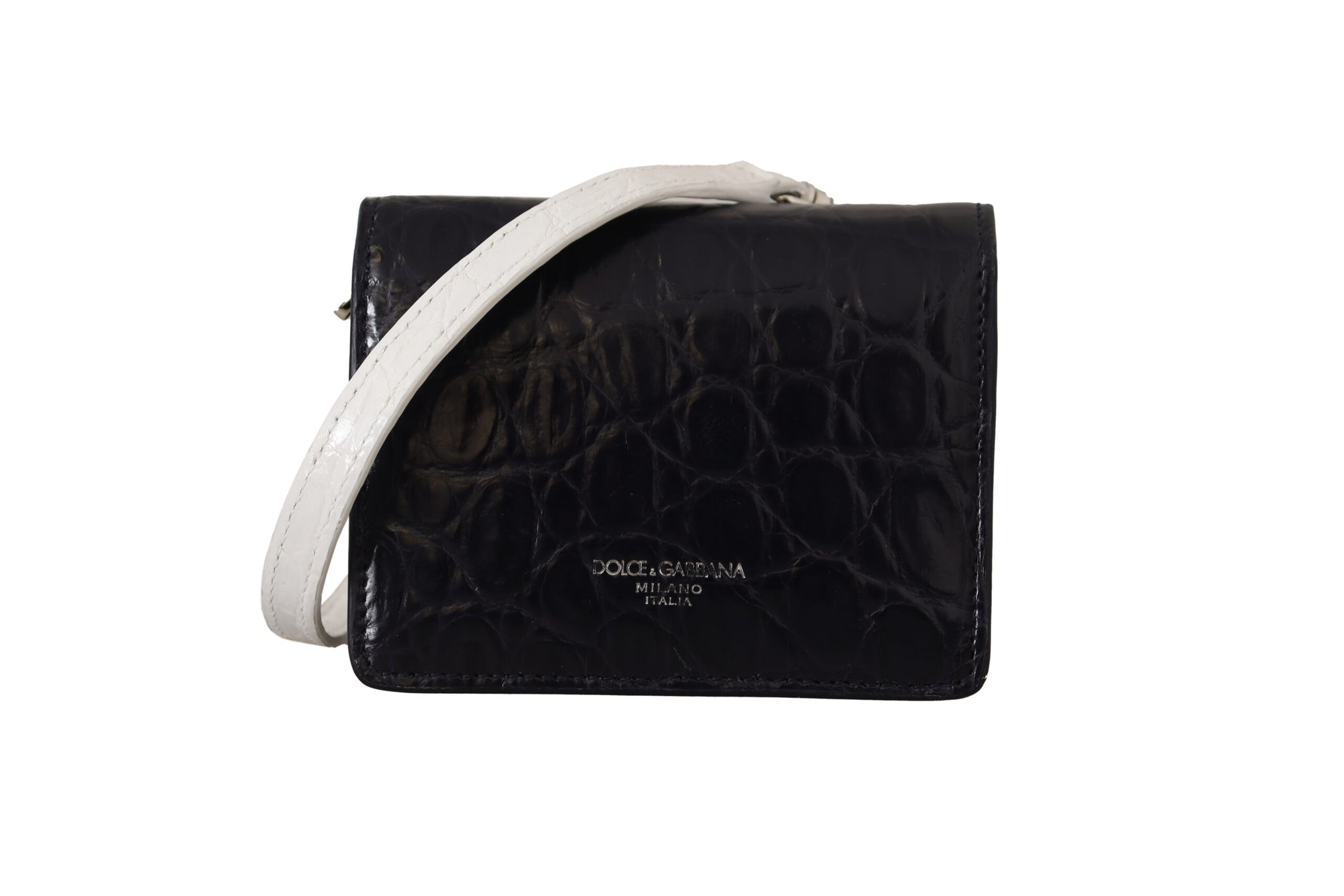 Dolce &amp; Gabbana Blue Exotic Leather Bifold Wallet with Strap