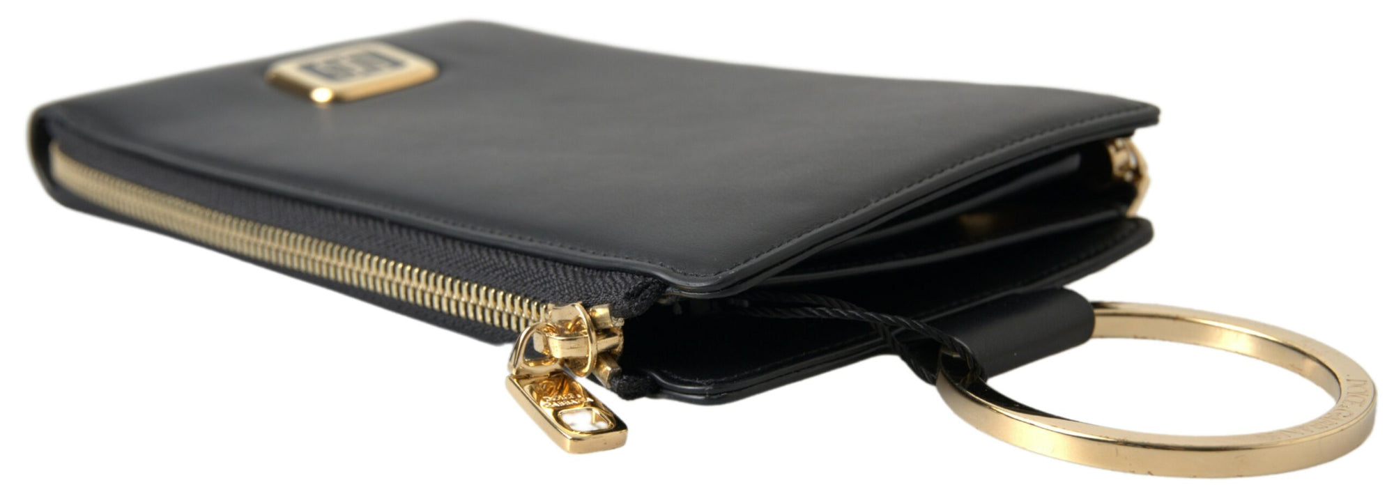 Dolce &amp; Gabbana Elegant Black Leather Cardholder with Zip Detail