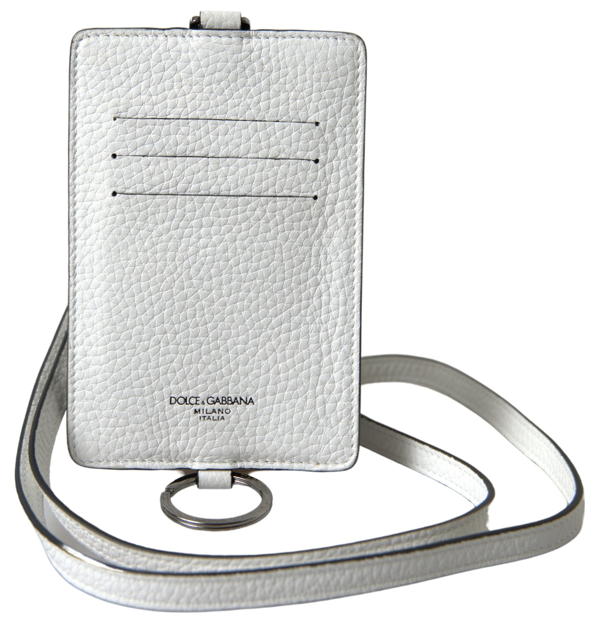 Dolce &amp; Gabbana Elegant White Leather Cardholder Lanyard