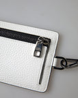 Dolce & Gabbana Elegant White Leather Cardholder Lanyard