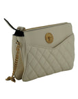 Versace Elegant White Lamb Leather Crossbody Pouch