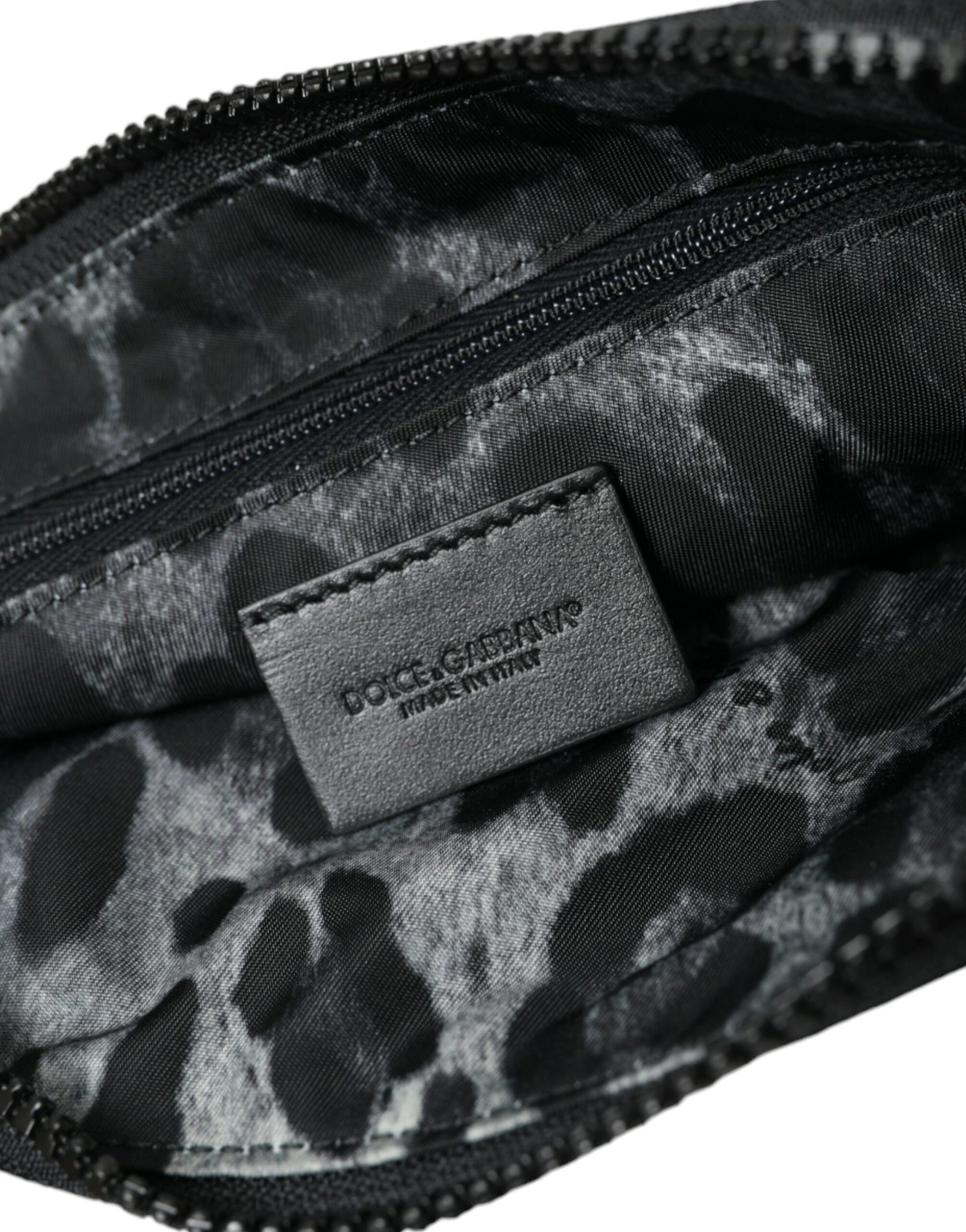 Dolce &amp; Gabbana Elite Black Nylon &amp; Leather Pouch with Logo Detail