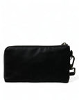 Dolce & Gabbana Elegant Black Nylon Leather Pouch with Silver Details