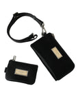 Dolce & Gabbana Elegant Black Nylon Leather Pouch with Silver Details