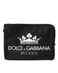 Dolce & Gabbana Elegant Black Nylon Clutch with Crown Print