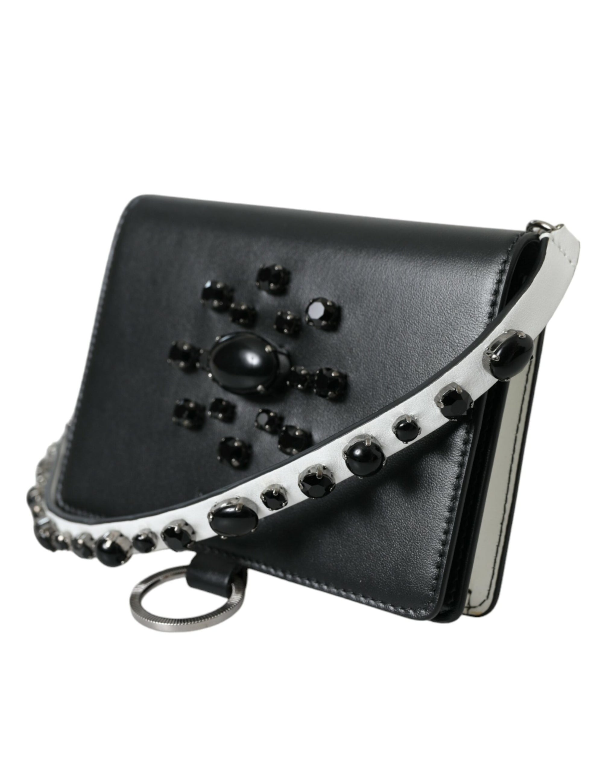 Dolce &amp; Gabbana Elegant Crystal-Embellished Leather Card Holder