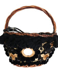 Dolce & Gabbana Chic Beige & Black Straw Snakeskin Bucket Bag