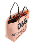 Dolce & Gabbana Elegant Pink Cotton Shopper with Calfskin Accents