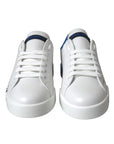 Dolce & Gabbana White Blue Leather Logo Low Top Sneakers Shoes