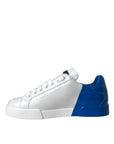 Dolce & Gabbana White Blue Leather Logo Low Top Sneakers Shoes