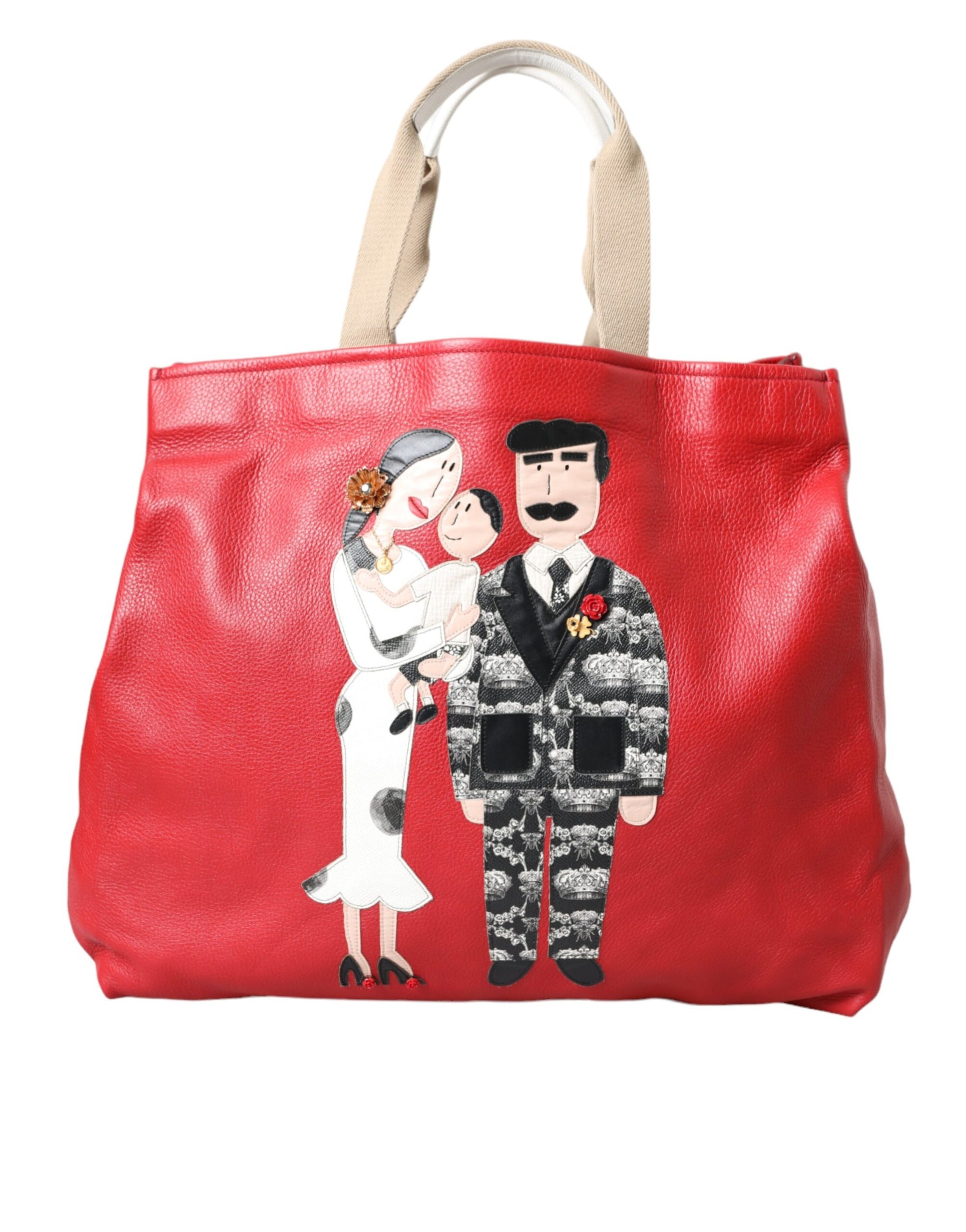 Dolce-&amp;-Gabbana-Red-Leather-DGFamily-Patch-Tote-Bag