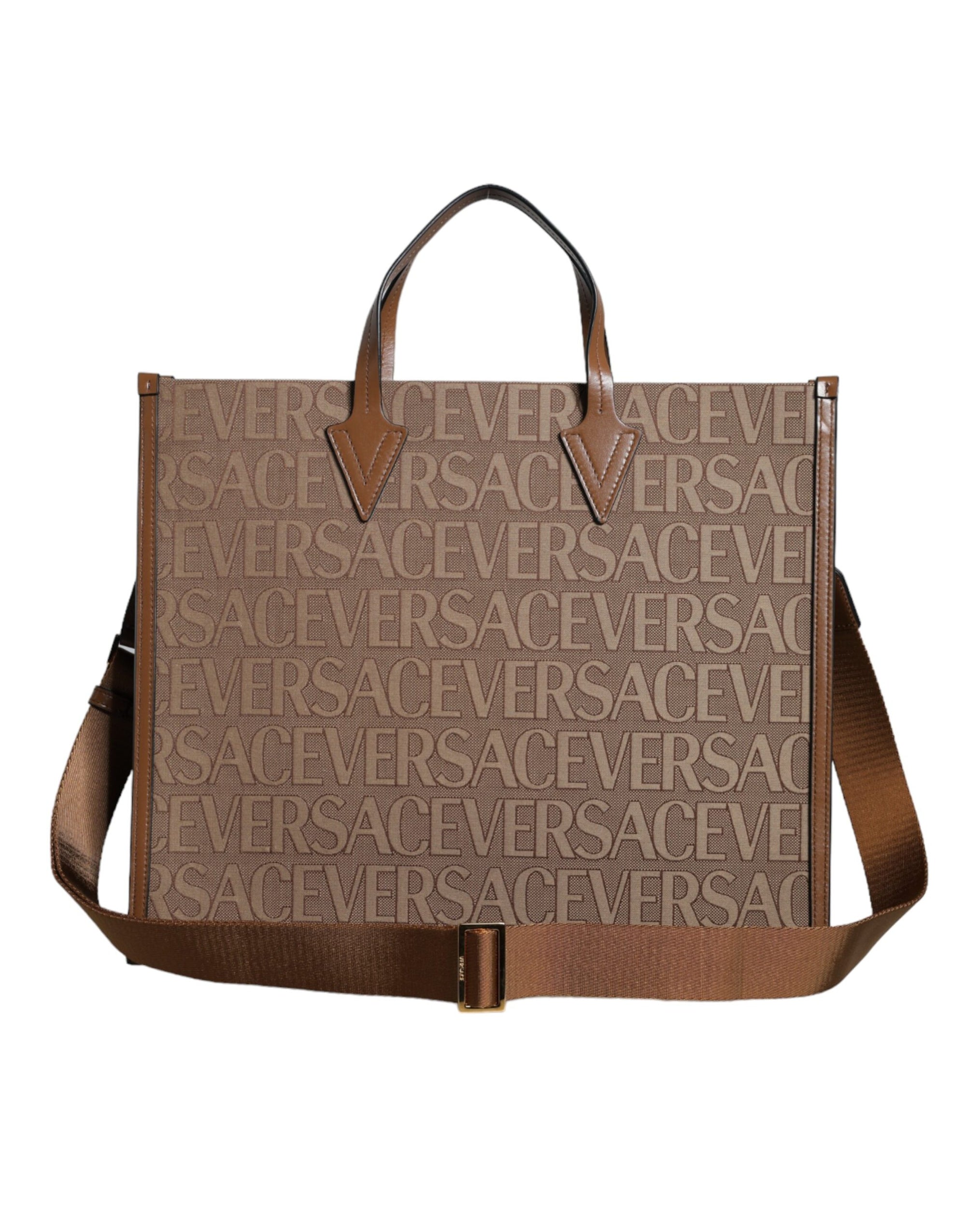 versace-brown-jacquard-leather-tote-bag-front-view