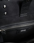 versace-black-canvas-leather-tote-closeup-logo