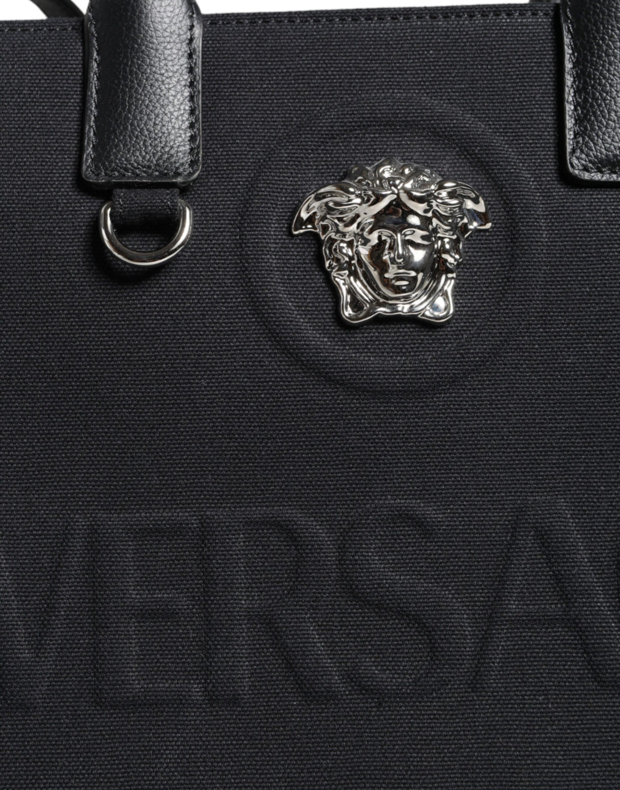 versace-black-canvas-leather-tote-bag-closeup-logo