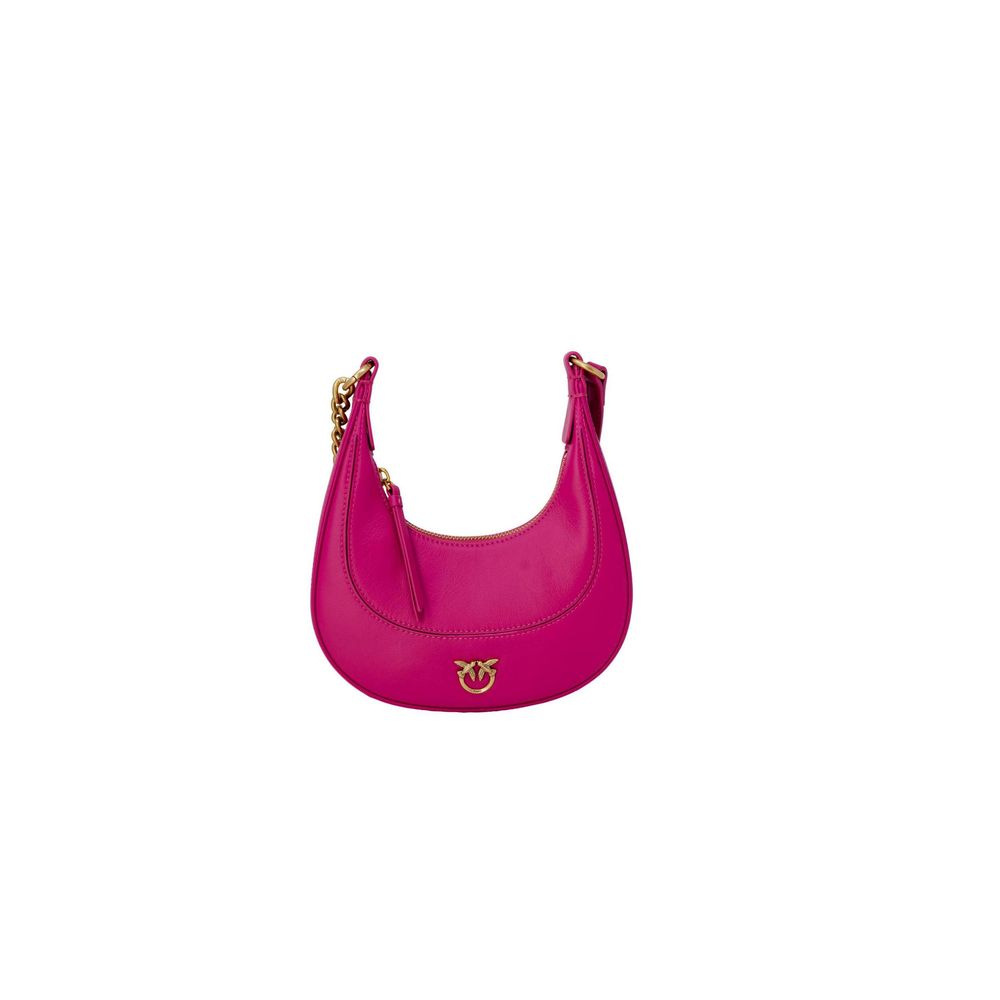 pinko-pink-leather-shoulder-bag-front-view