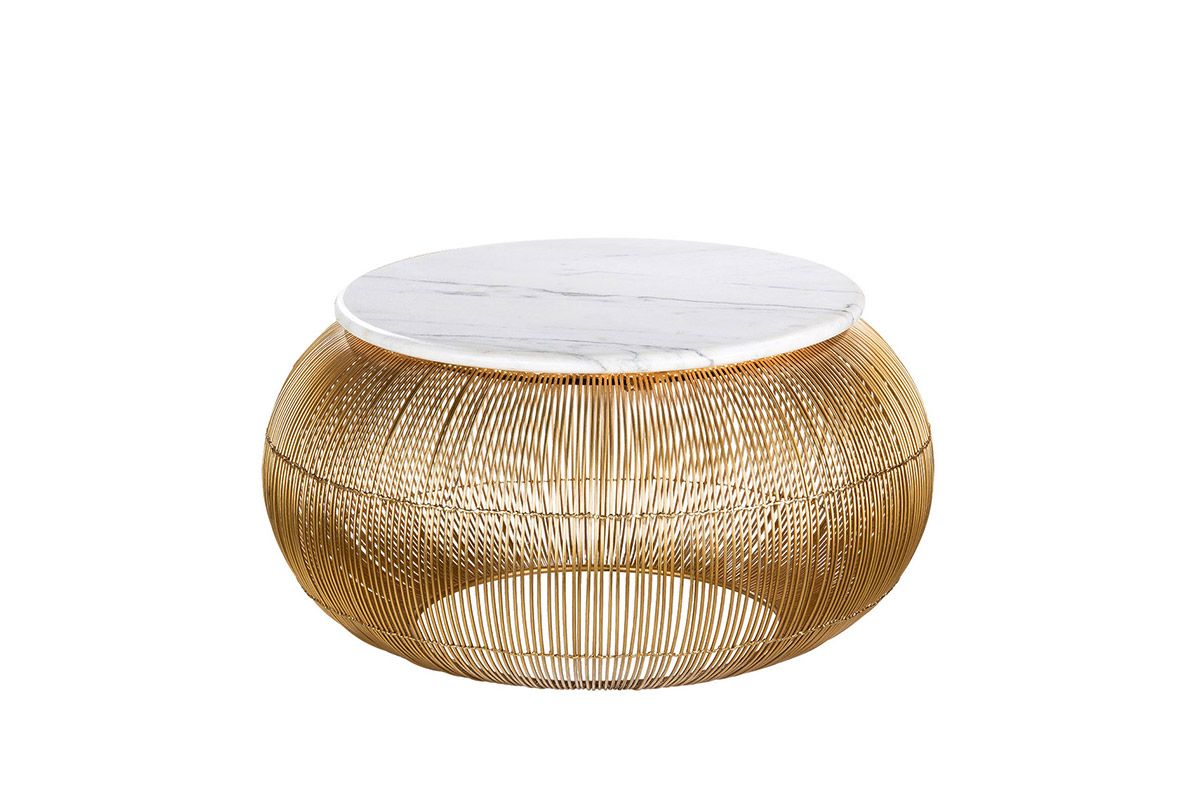 Aluminum coffee table with marble top - Gold | Malmo | diameter 64 cm