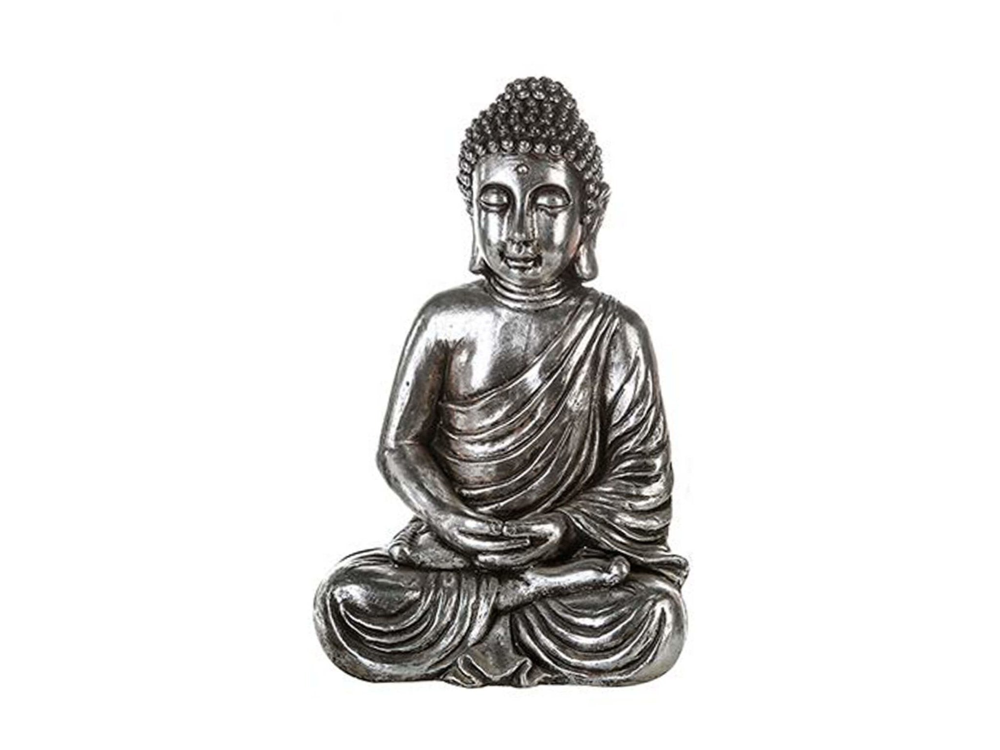 Boeddha tuinbeeld in antiek zilver stijl | H. 63 cm