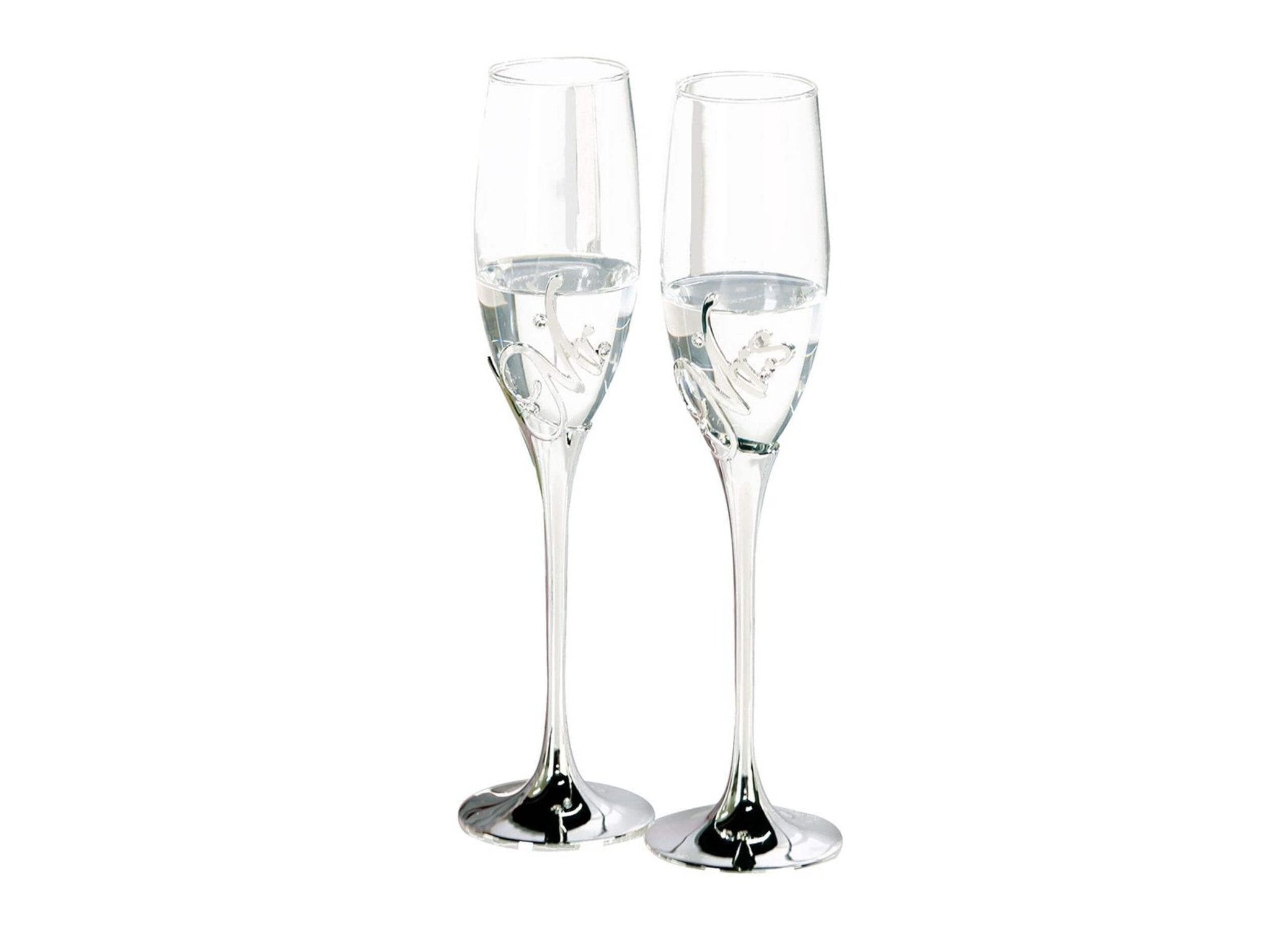 Bruiloft glazen voor hem en haar - Zilver | Mr&Mrs | H. 26 cm