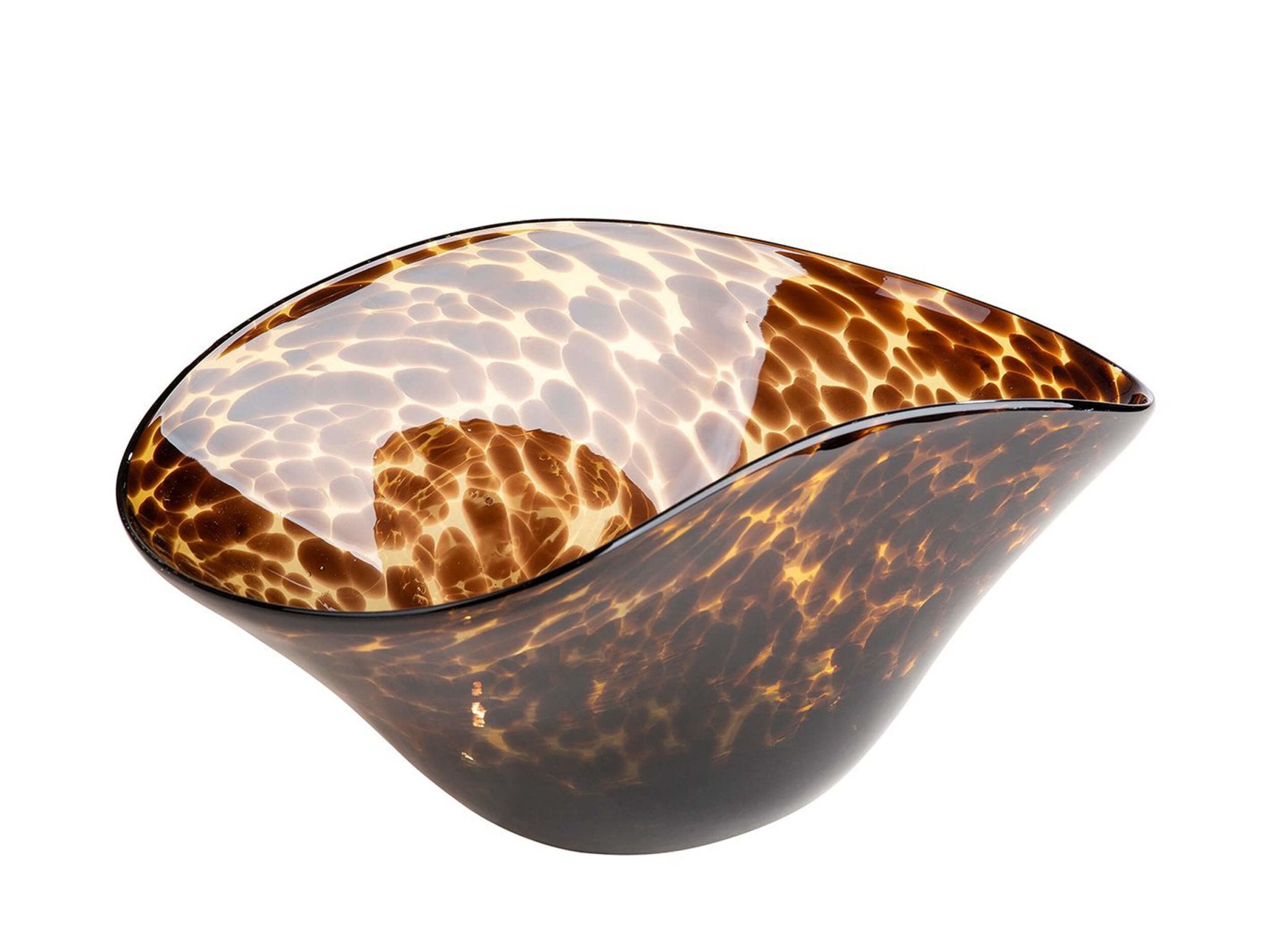 Bruine glaskunst schaal ovaal | Jungle | H. 16 cm