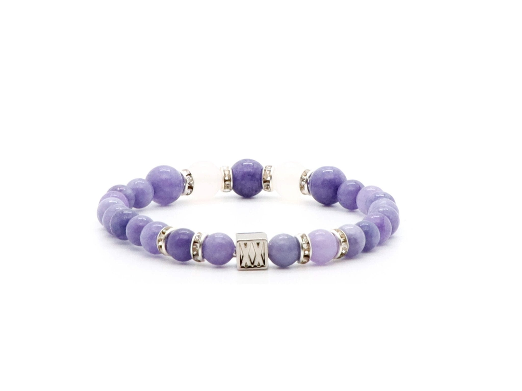 Dames armband met Lavendel Lepidoliet en Witte Agaat kralen | Natuursteen