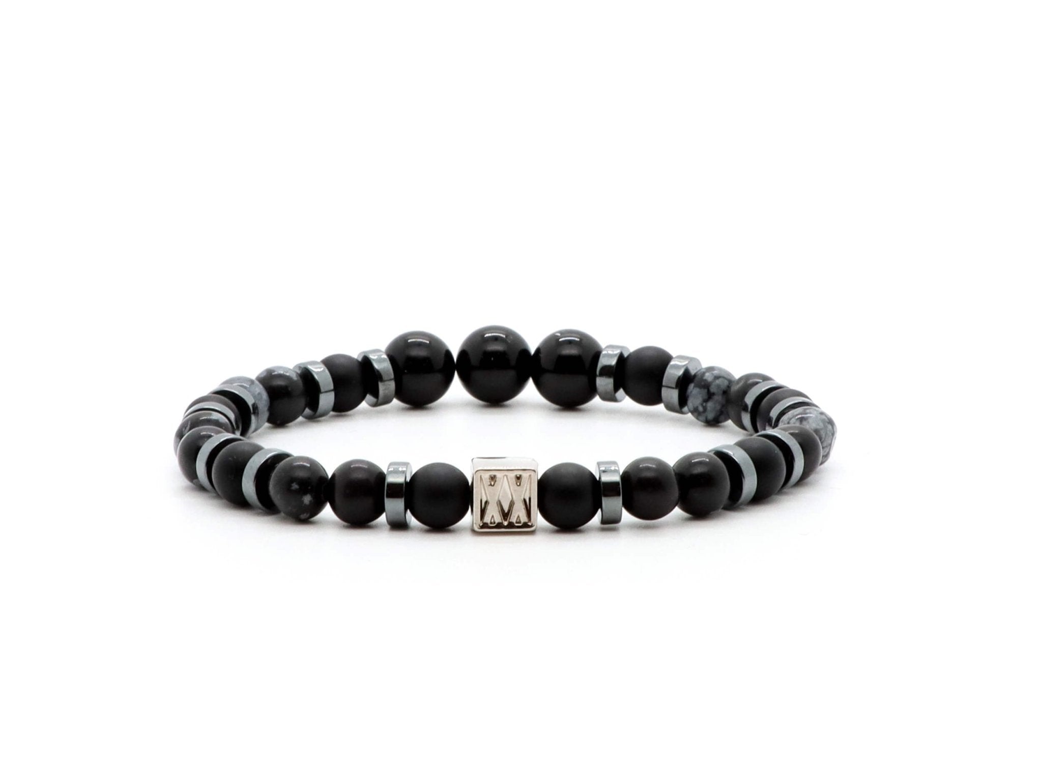 Ladies bracelet with Snowflake Obsidian and Black Agate beads | Natural stone