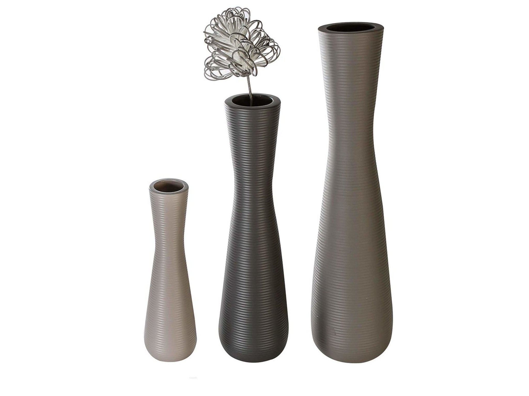Grande vaso moderno in ceramica a costine - grigio | cresta | H. 57 cm