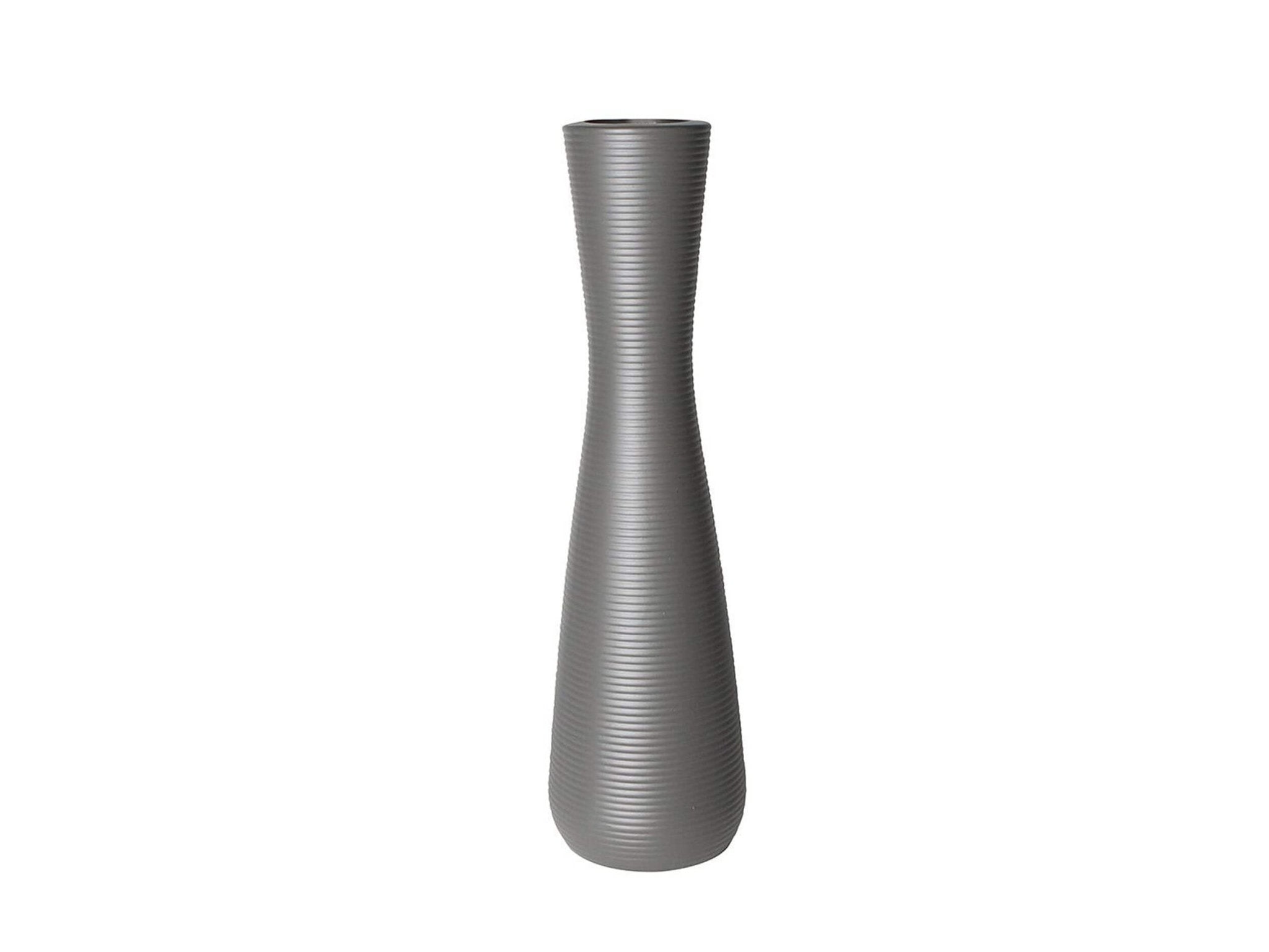 Large Ribbed Modern Ceramic Vase - Gray | crest | H. 57 cm