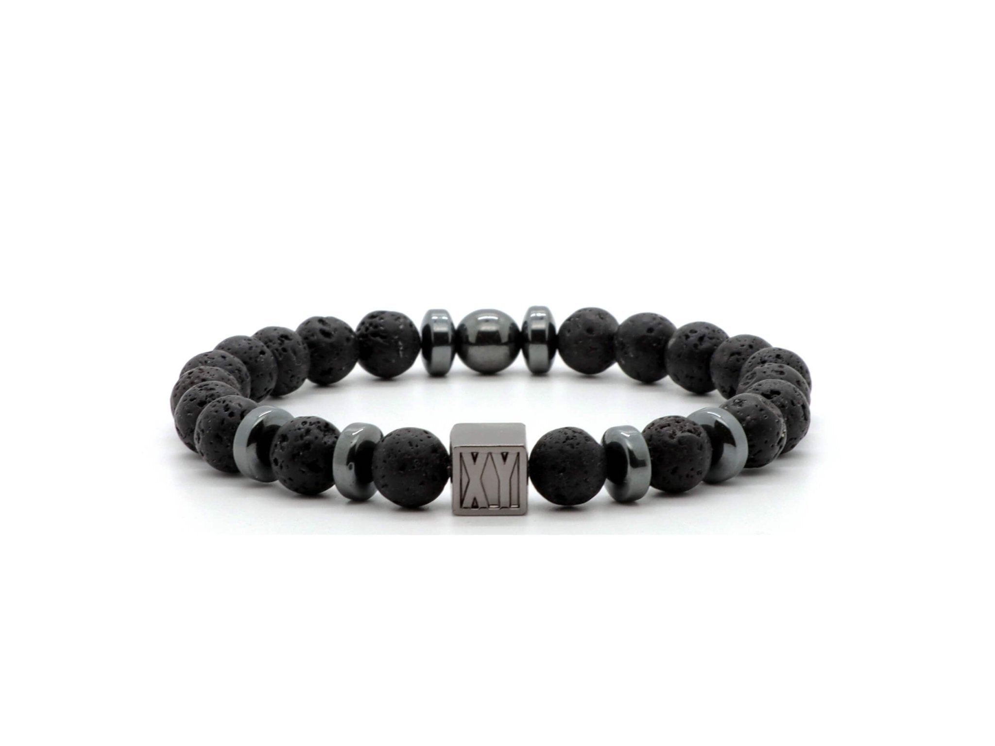 Men&#39;s bracelet with 8 mm Lava stone and Hematite beads | Natural stone