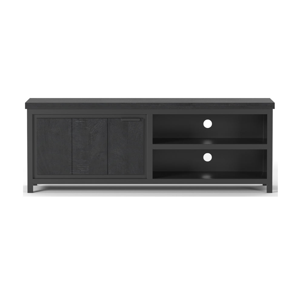 Industrieel zwart TV meubel met Mangohout | 140x40x52 cm