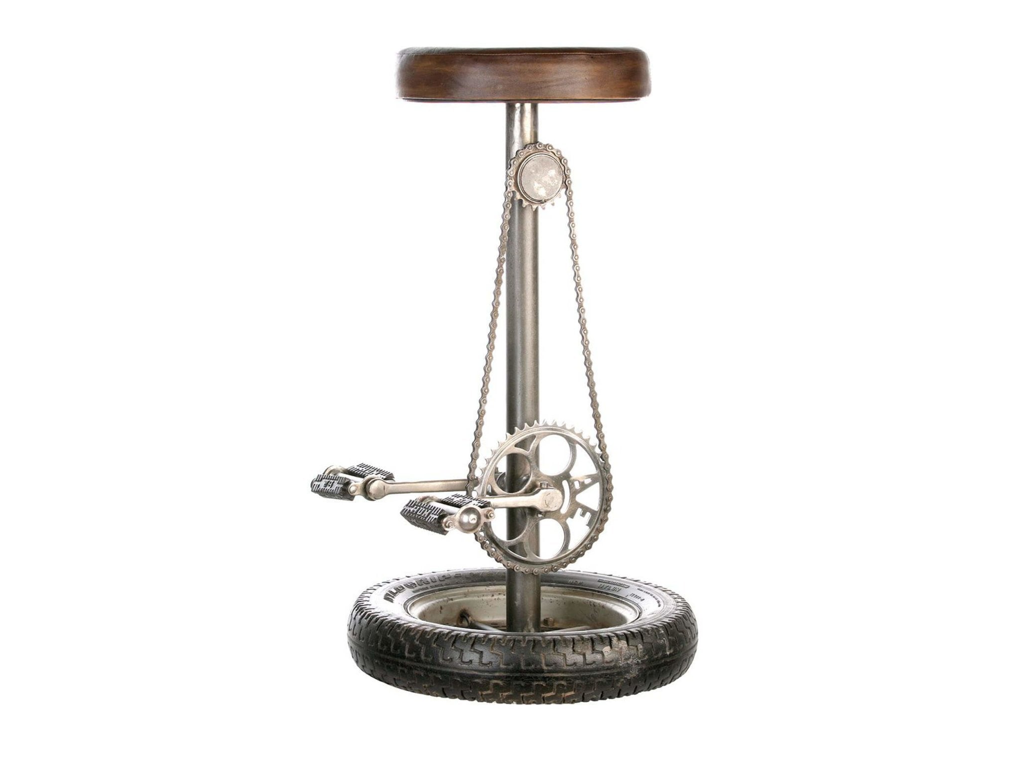 Industrial metal bar stool with pedals | Wheel | H. 76 cm