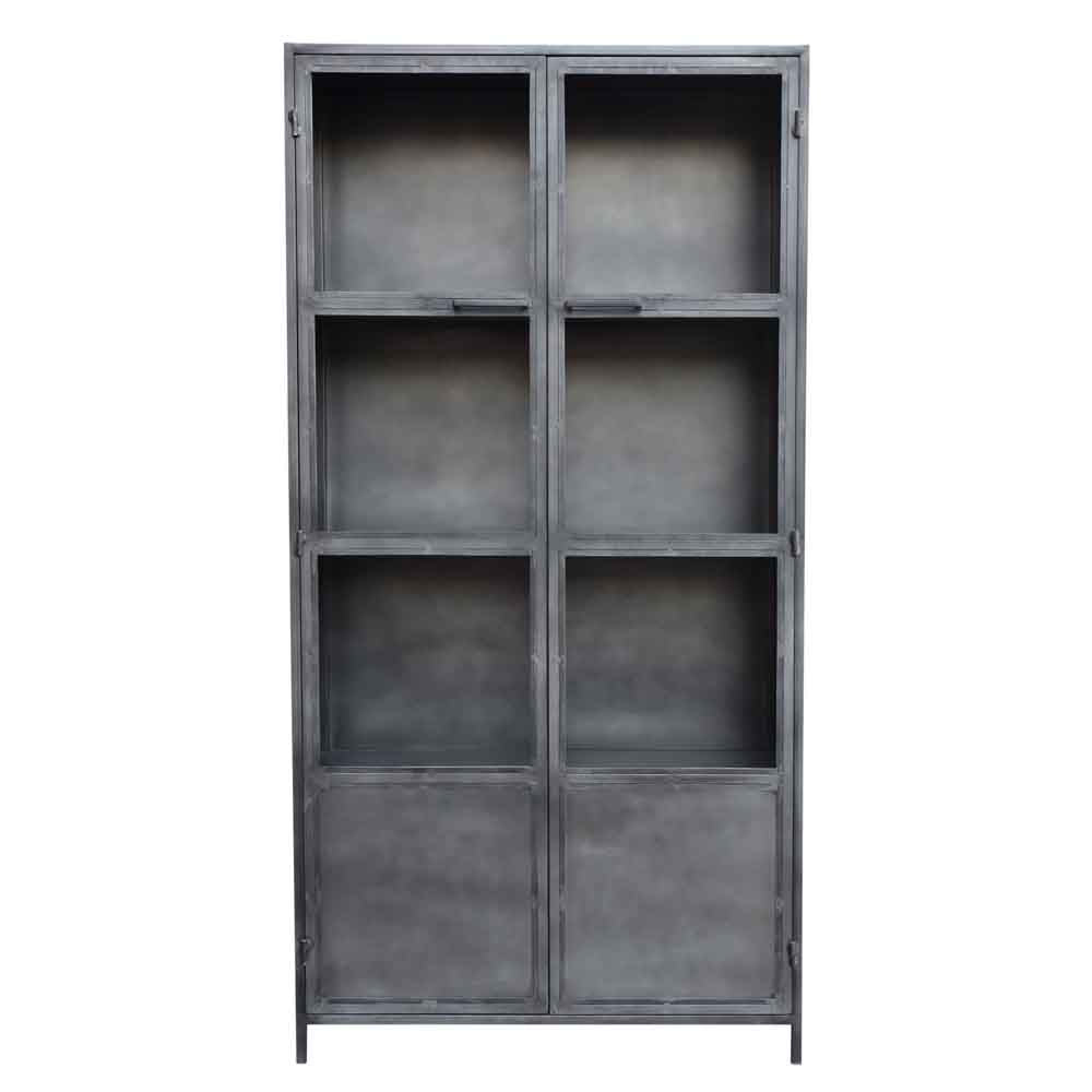 Industrial metal cabinet with 2 glass doors | GunMetal | 100x40x200 cm