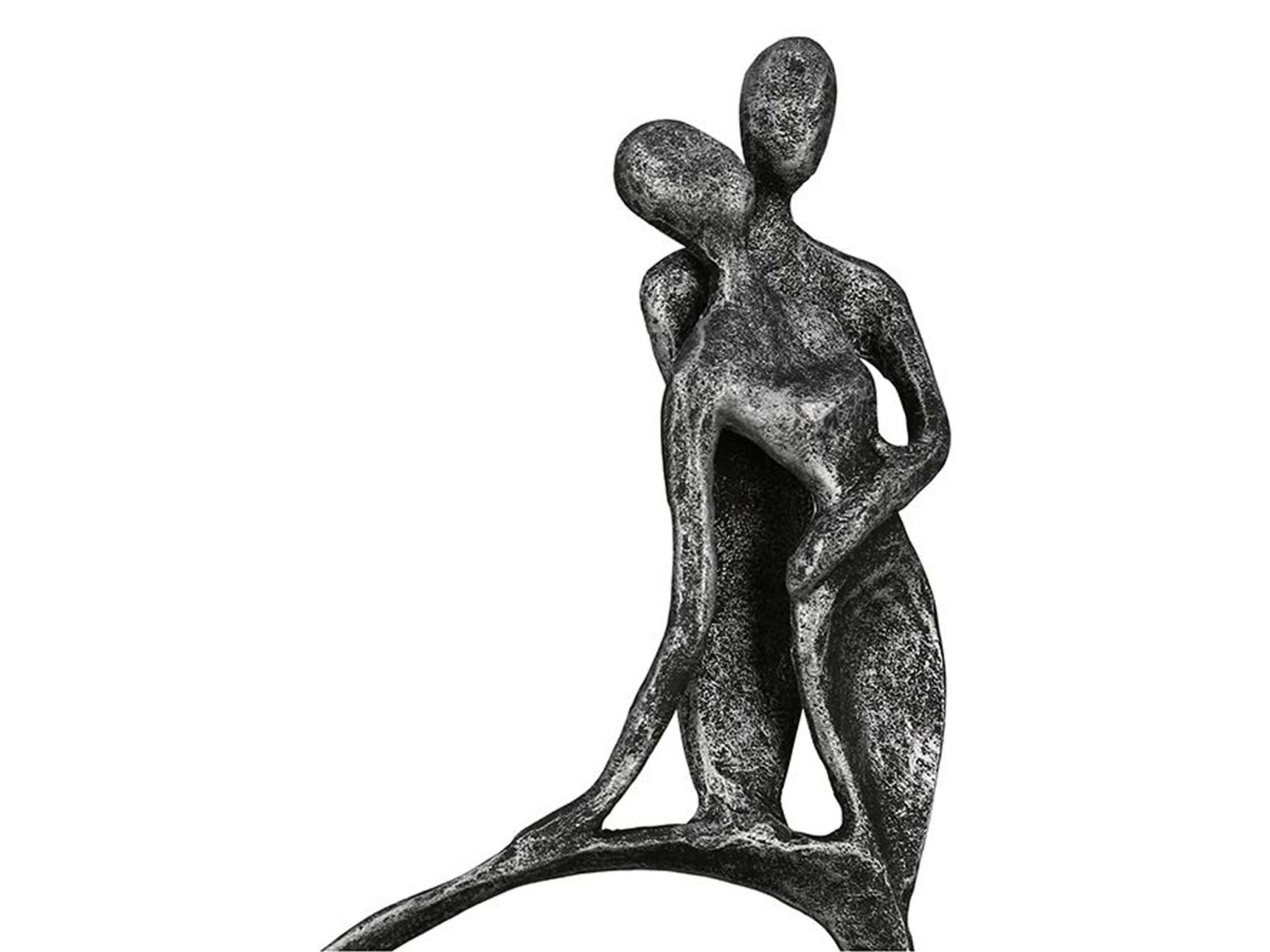 Figurina coppia su cuore in metallo grigio | Stai vicino a me | H. 23 cm