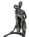 Couple on heart figurine in gray metal | Stand by me | H. 23 cm