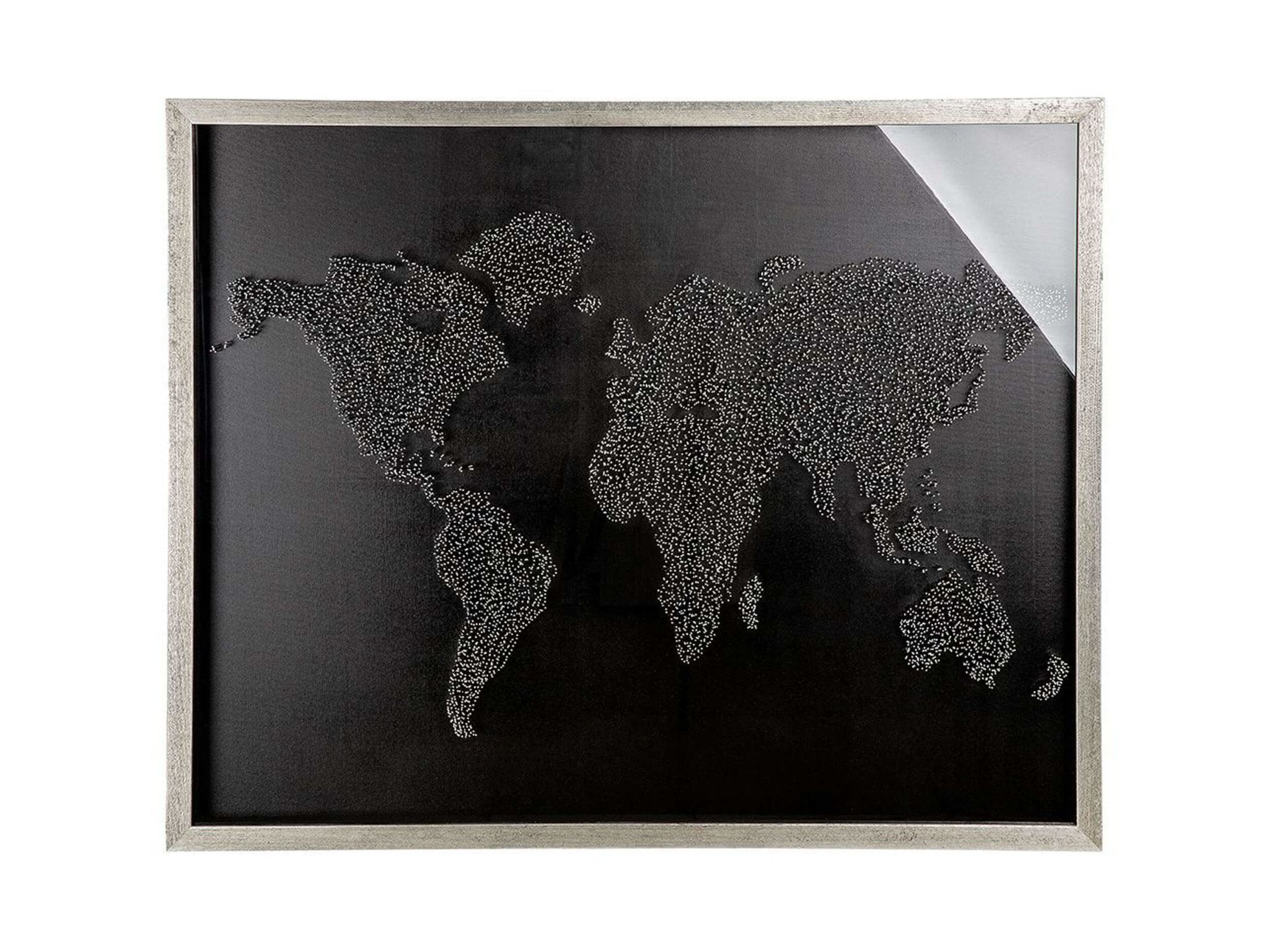 Moderne wereldkaart nagel prent - Zwart | World | H. 80 cm