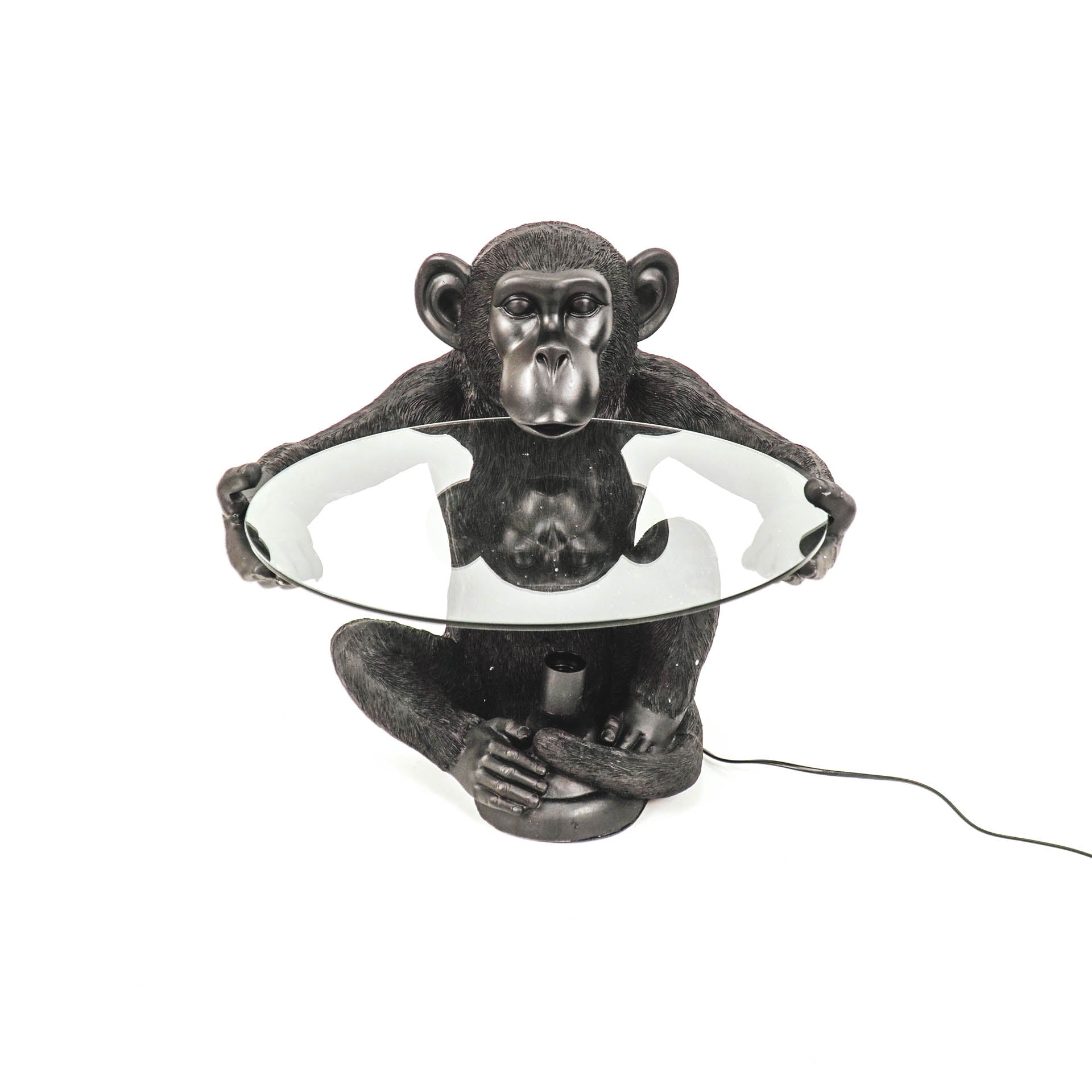 Monkey bijzettafeltje met lamp - Zwart | H. 50 cm - Bijzettafel kopen