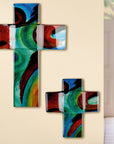 Relgieuze muurdecoratie kruis met circkel kleuren patroon
