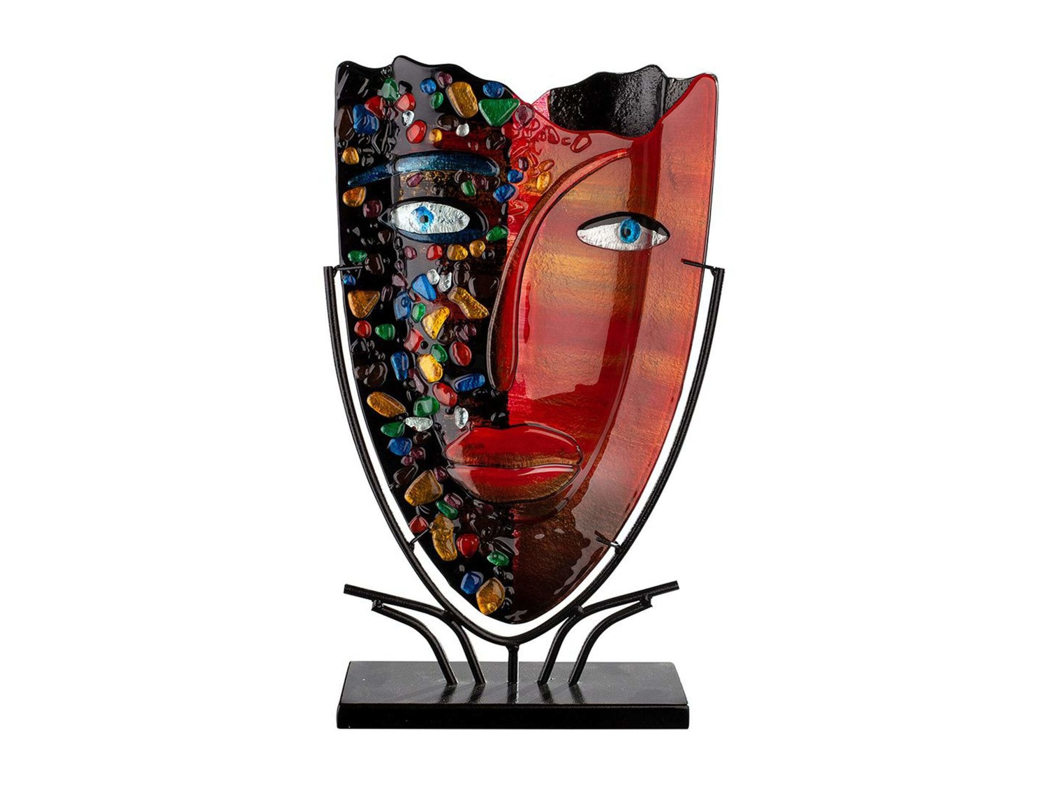 Ovale Glass Art Vaas "Face" Rood | H. 49 cm