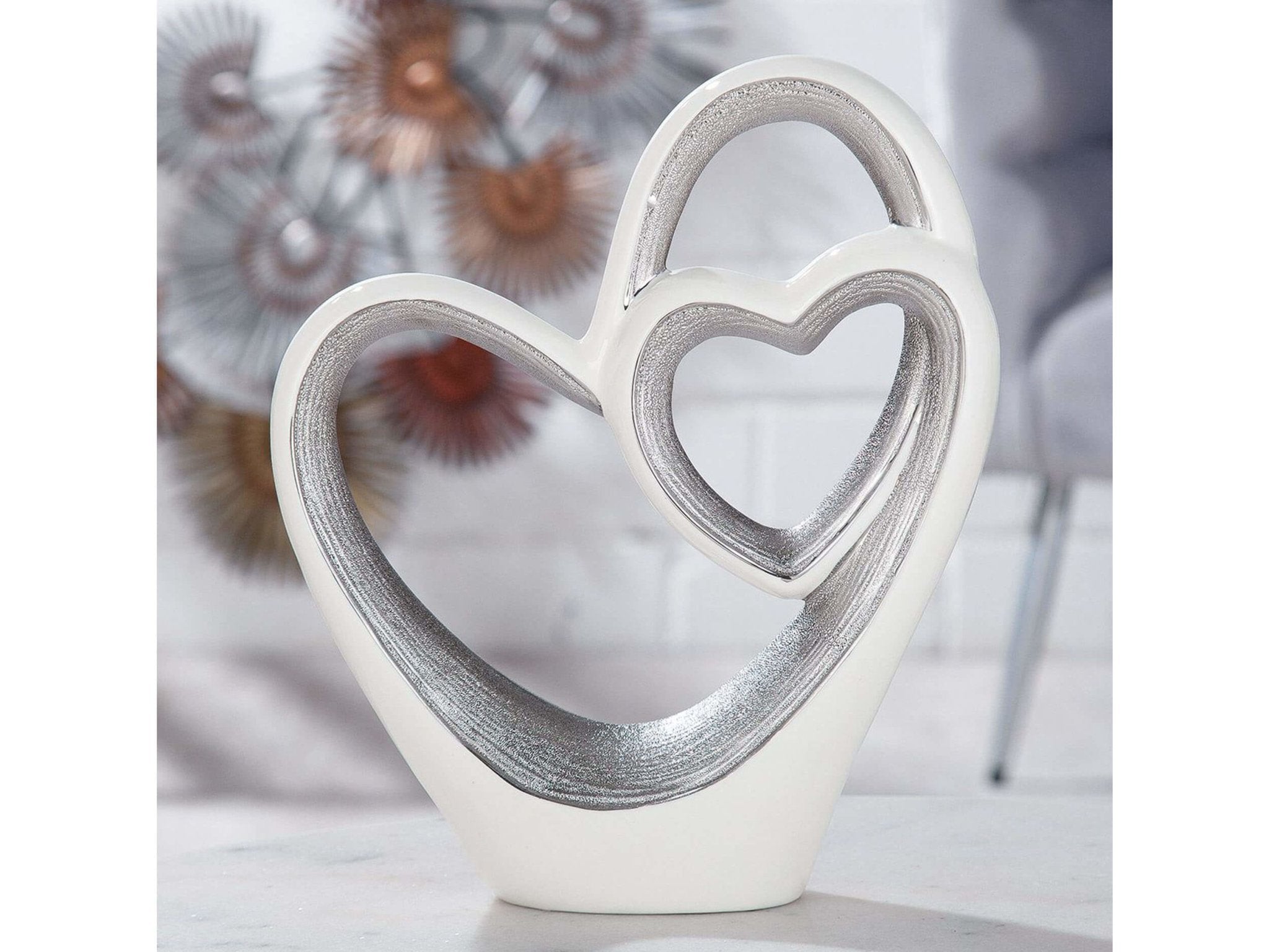 Porseleinen hart beeldje voor huwelijk of jubileum in wit  - 15 cm hoog