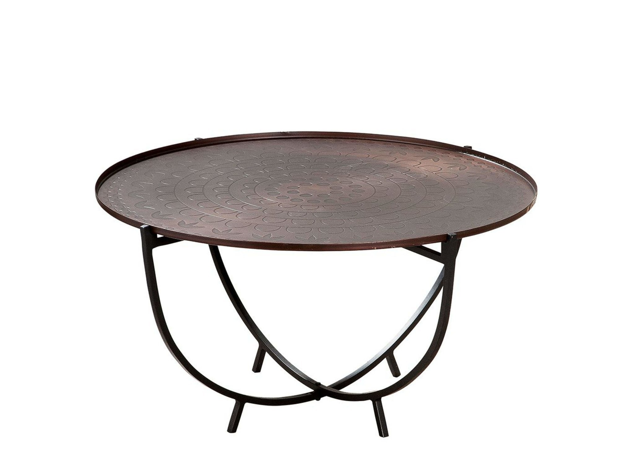 Tavolino rotondo nero con piano color rame | Chakki | diametro 72 cm
