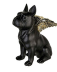 Figur einer schwarzen französischen Bulldogge mit goldenen Flügeln | H. 16 cm