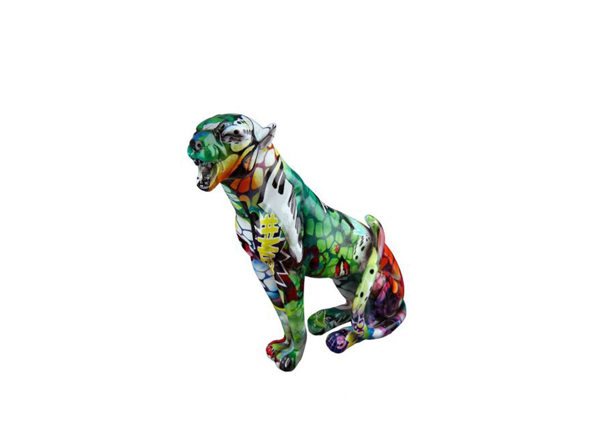 Kleurrijk jachtluipaard beeldje gemaakt van Polyresin, 20 cm hoog
