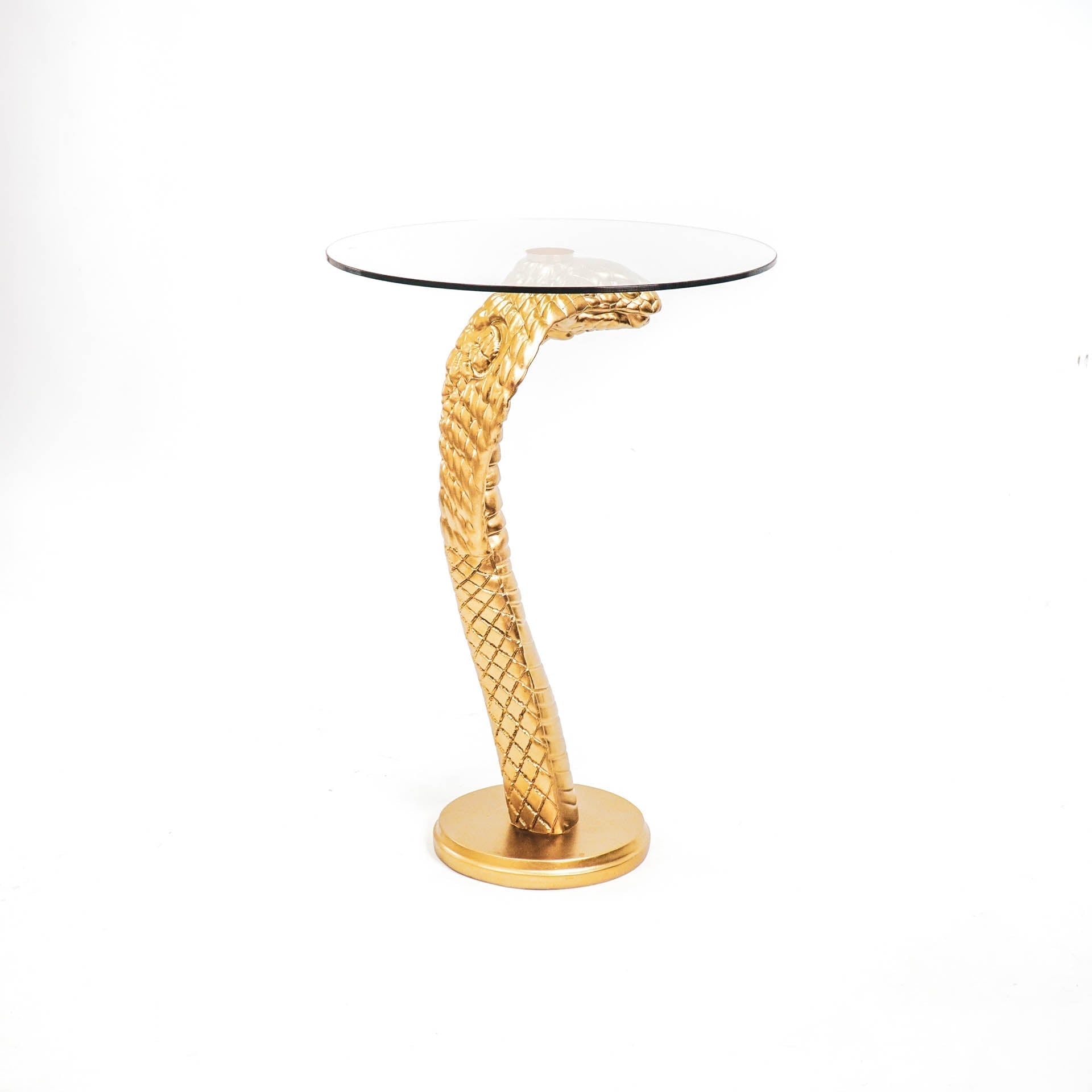 Gouden Slang Accenttafel met glazen tafelbad - Exotische Elegantie Ontketend!