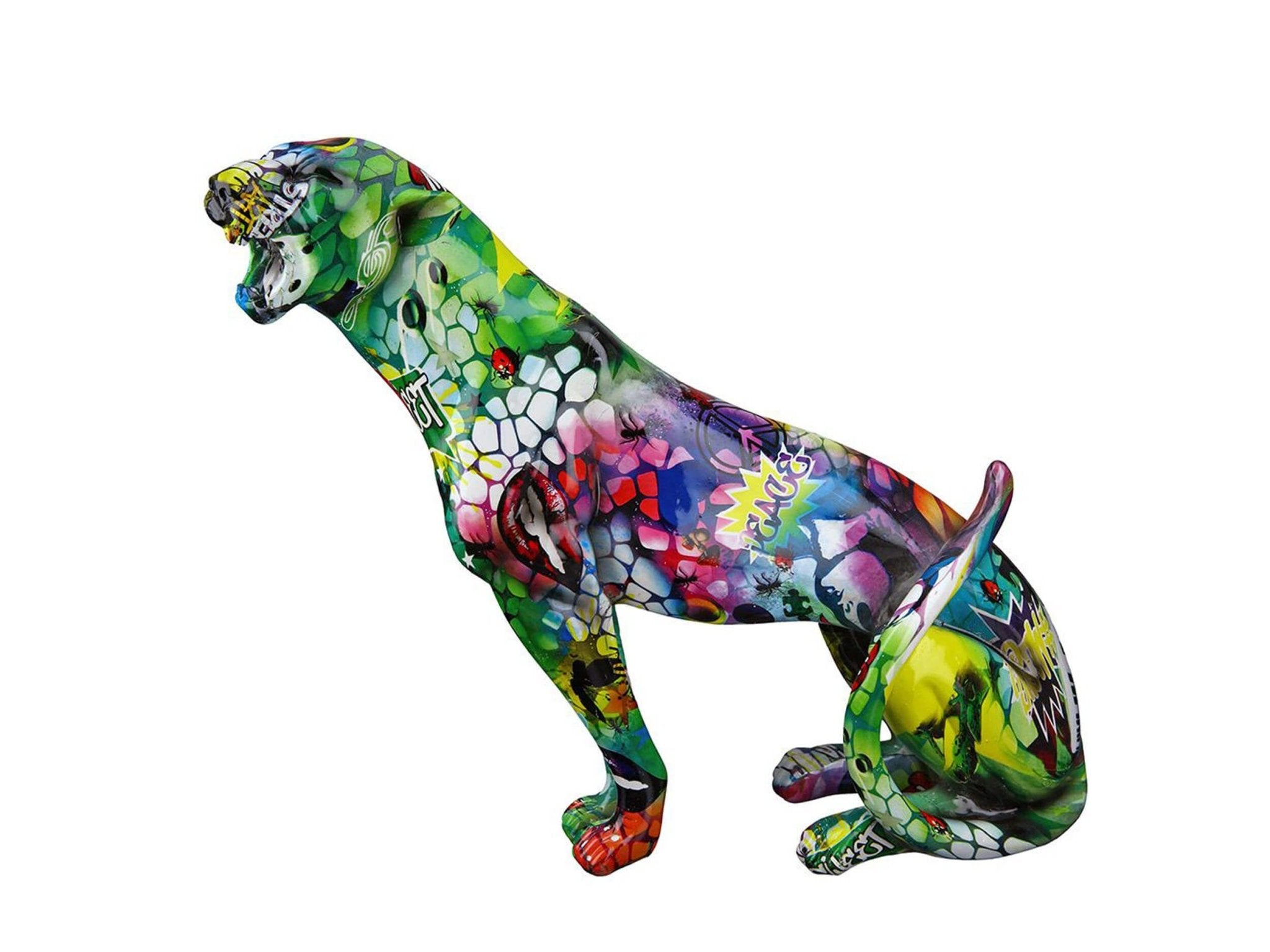 Veelkleurig zittend luipaard beeld - Graffiti | Street Art | H. 28 cm