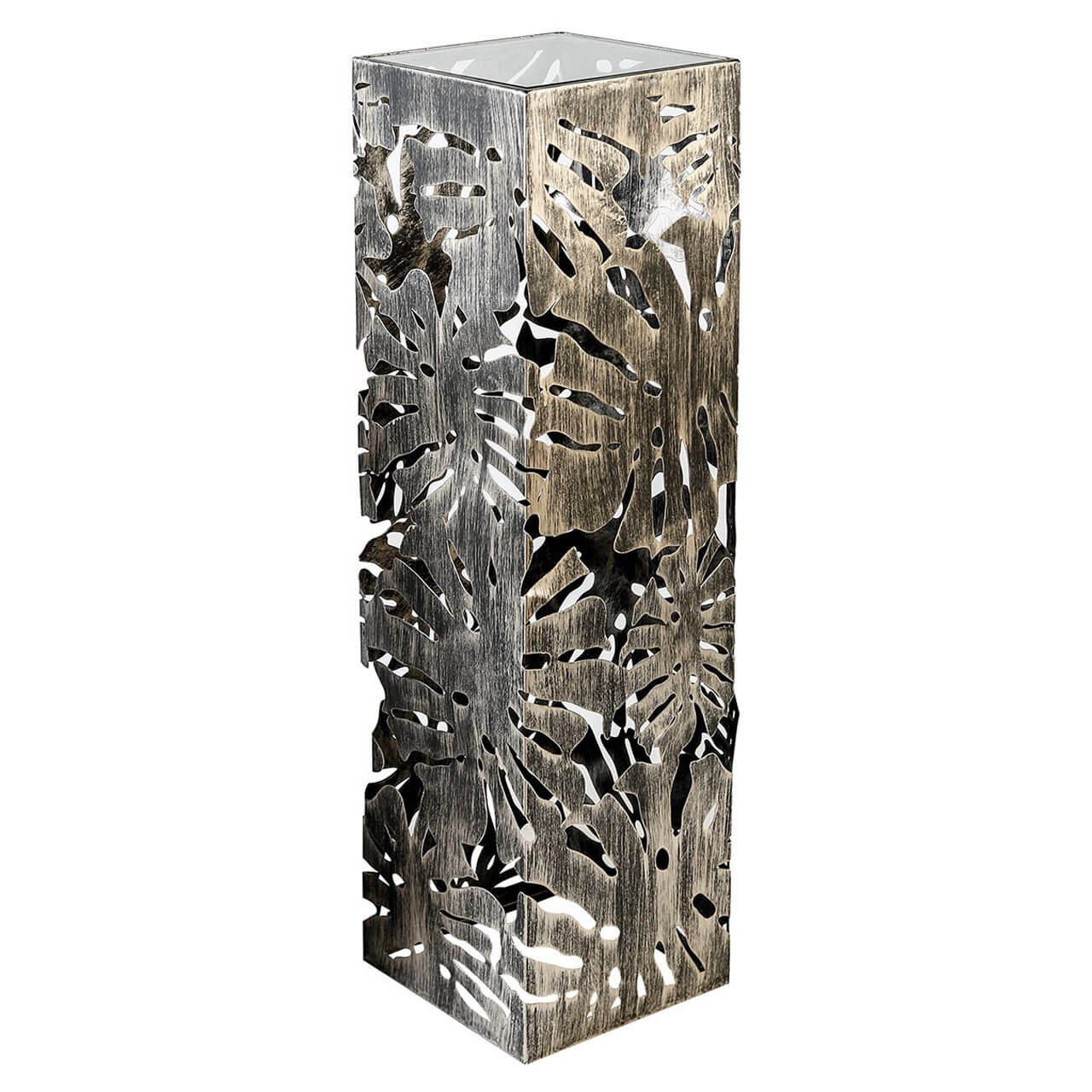 Vierkante kolom met bladmotief in metaal | Flora | H. 100 cm