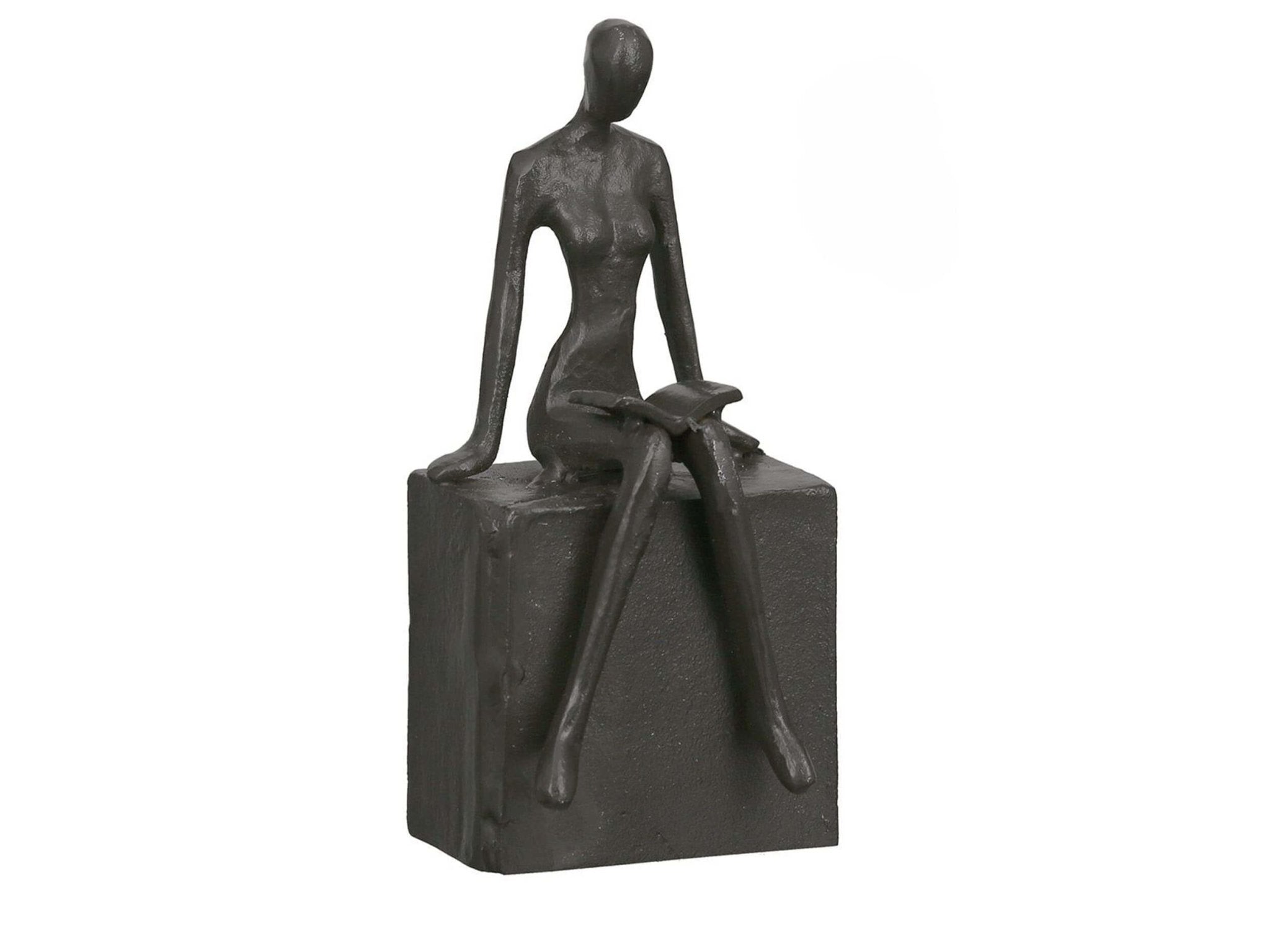 Vrouw met boek zwart metalen beeldje | Readable | H. 16 cm