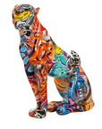 Zittend luipaard beeldje - Graffiti | Street Art | H. 20,5 cm